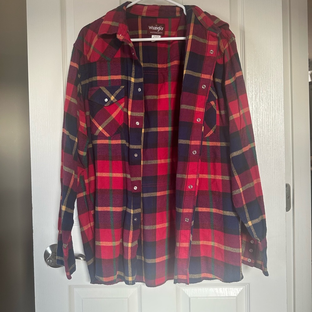 Custom Wrangler Red and Blue Plaid Flannel Shirt